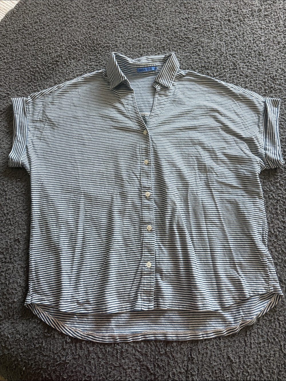 J. McLaughlin Blue & White Striped Short-Sleeve Button-Down